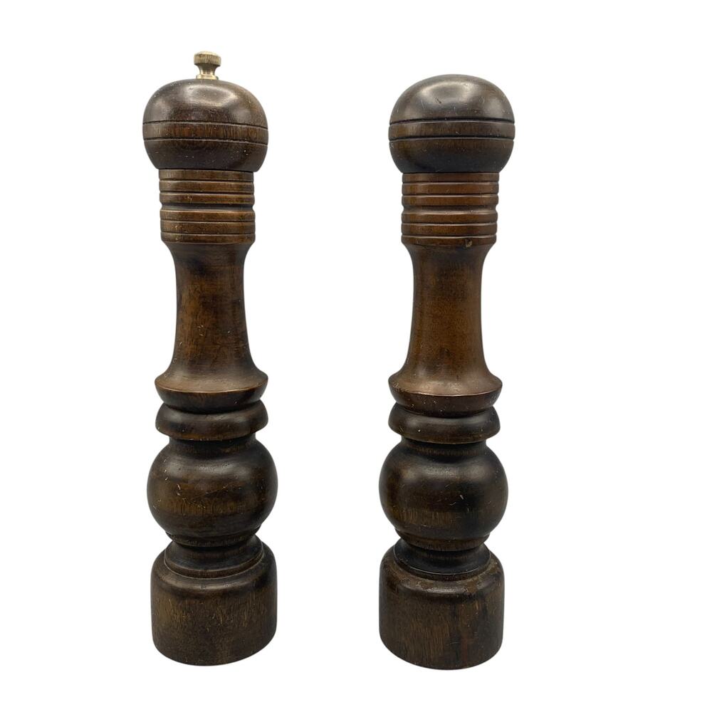 Catalina Wood Salt & Pepper Mill Grinder Japan Dark Brown Wood Turned Shaker VTG